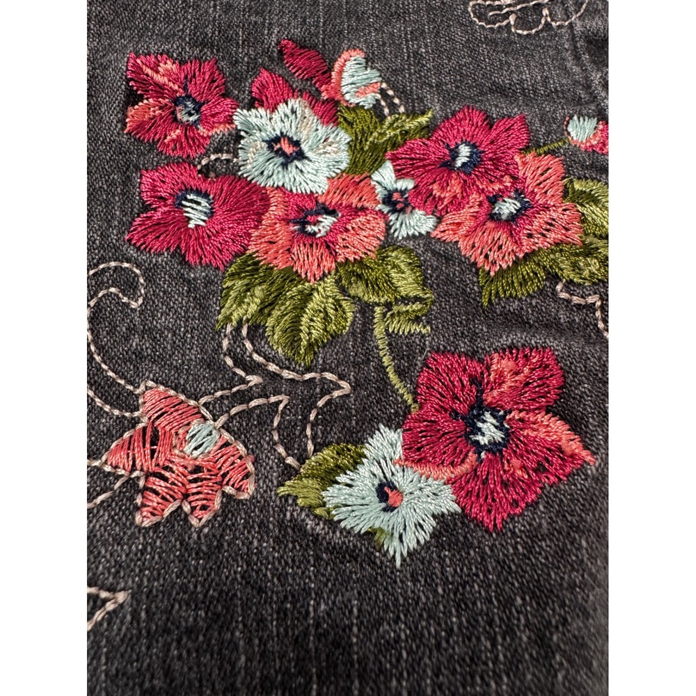 Denim & Co Floral Embroidered Denim Chore Coat Jacket Black Size Large - Picture 7 of 9